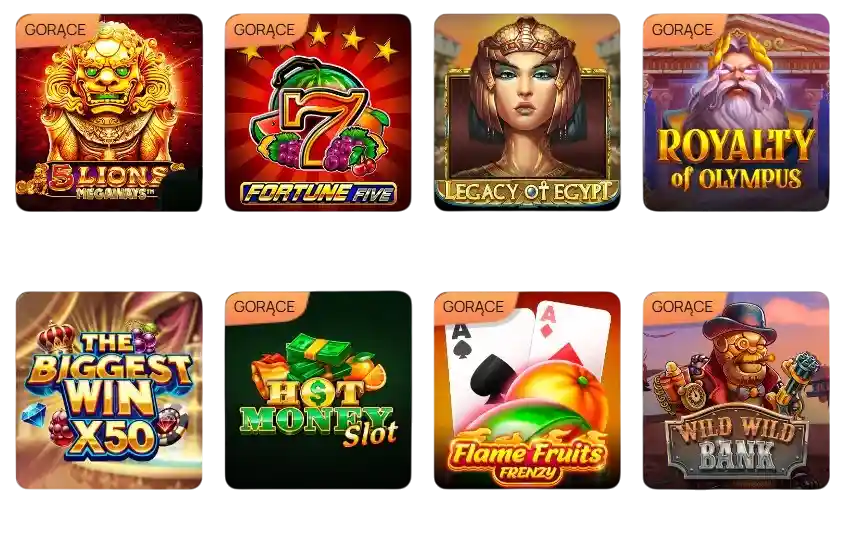 Ritzo Casino – gorące sloty: 5 Lions Megaways, Fortune Five, Legacy of Egypt, Royalty of Olympus, The Biggest Win x50, Hot Money Slot, Flame Fruits Frenzy, Wild Wild Bank